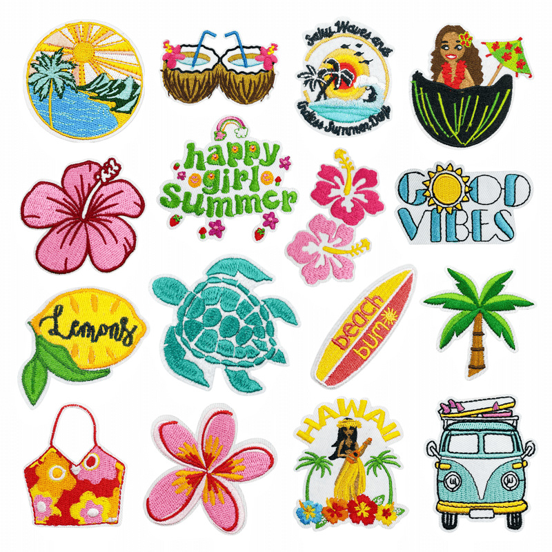 Embroidery Letter M - Summer Hot Hawaii Beach Flower Sun