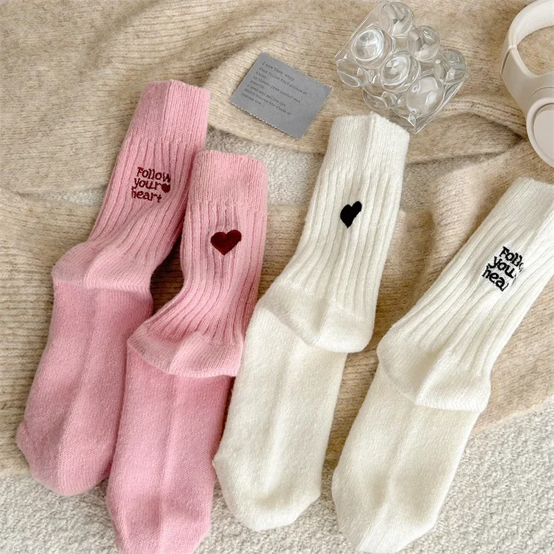 Embroidery On Socks - Harajuku Kawaii Middle Tube Socks Autumn