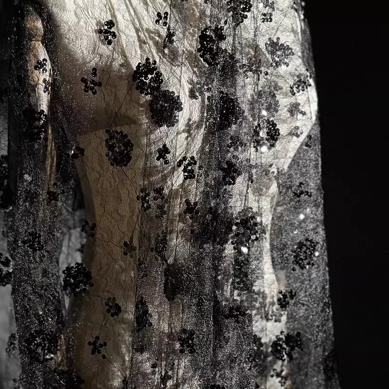 Embroidery Gradient - Lace Flower Embroidery Sequined Mesh Fabric