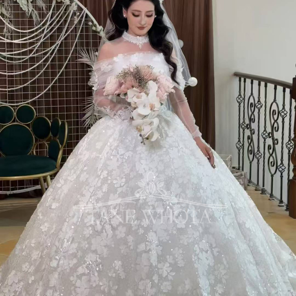 Embroidery Organza - Luxury Sequined Wedding Dress 2025 Strapless