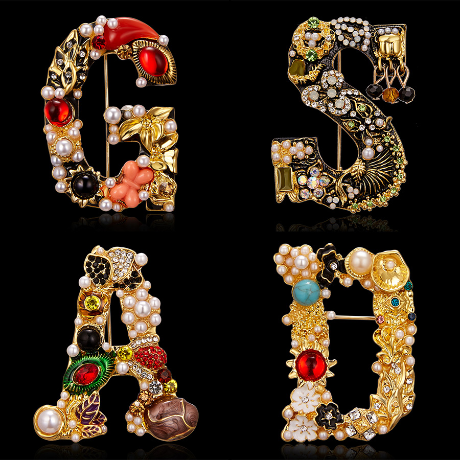 Fashion Enamel Pearl Rhineston - Embroidery Letter M ulasan dan harga