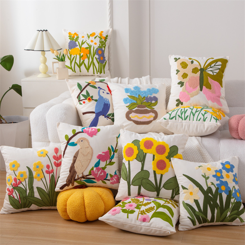 Cotton Canvas 3D Effect Birds  - Embroidery Effect ulasan dan harga