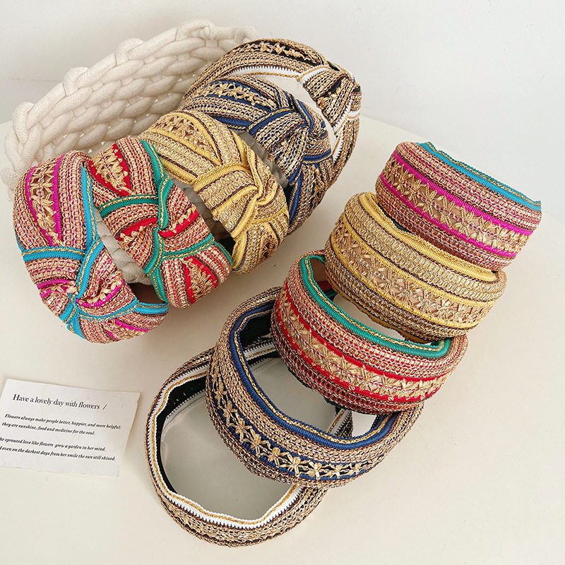Women Girls Vintage Bohemian E - Embroidery Gold ulasan dan harga