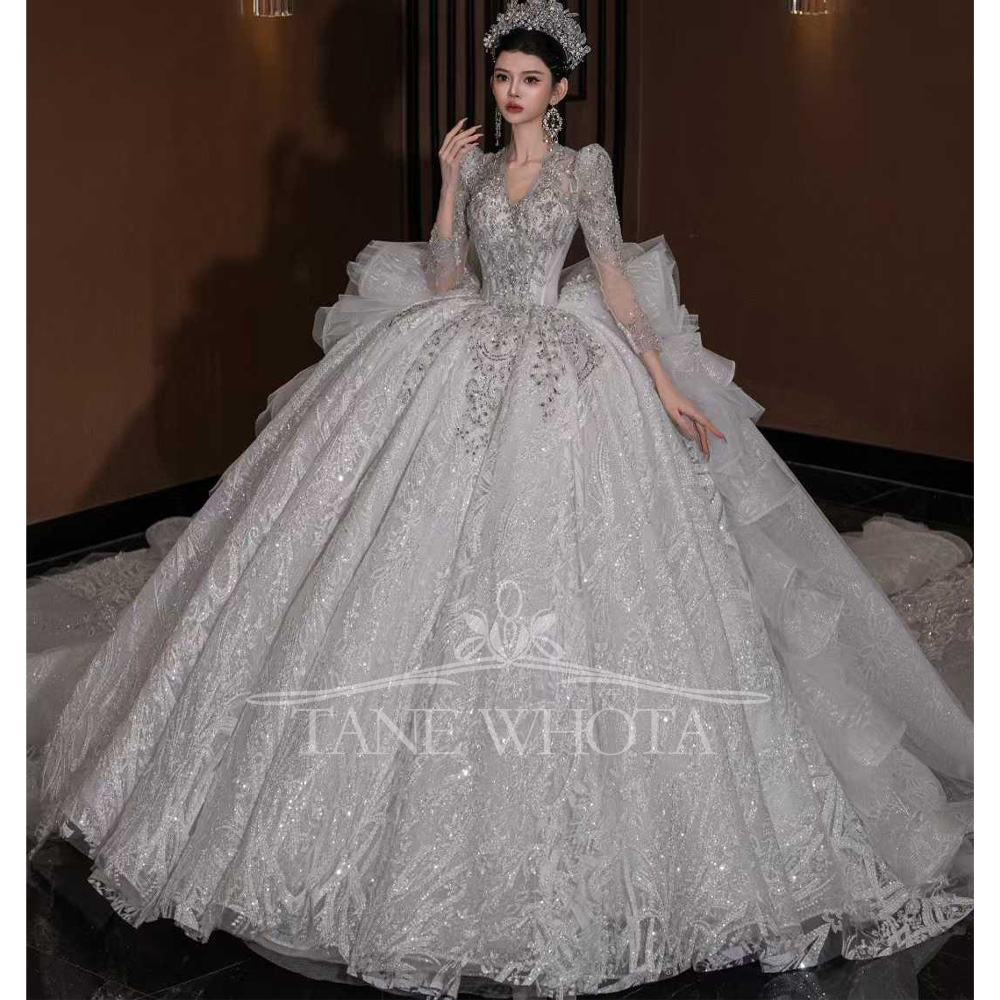 Luxury V Neck Wedding Dress Lo - Embroidery Organza ulasan dan harga