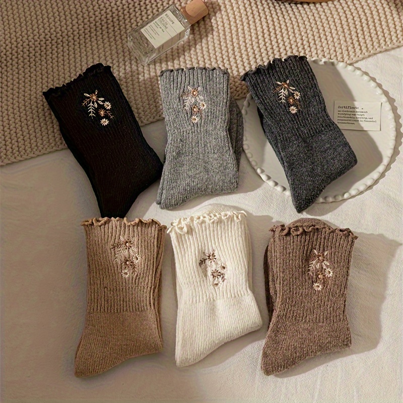 6Pair Plush Embroidery Small F - Embroidery On Socks ulasan dan harga