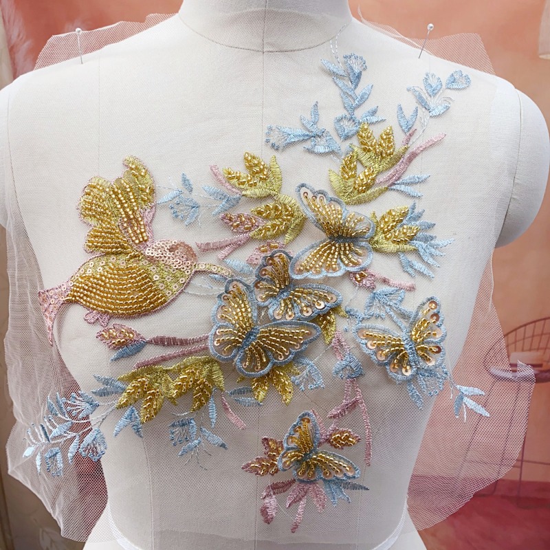 Exquisite Gold Pink Metal Blue - Embroidery Gold ulasan dan harga