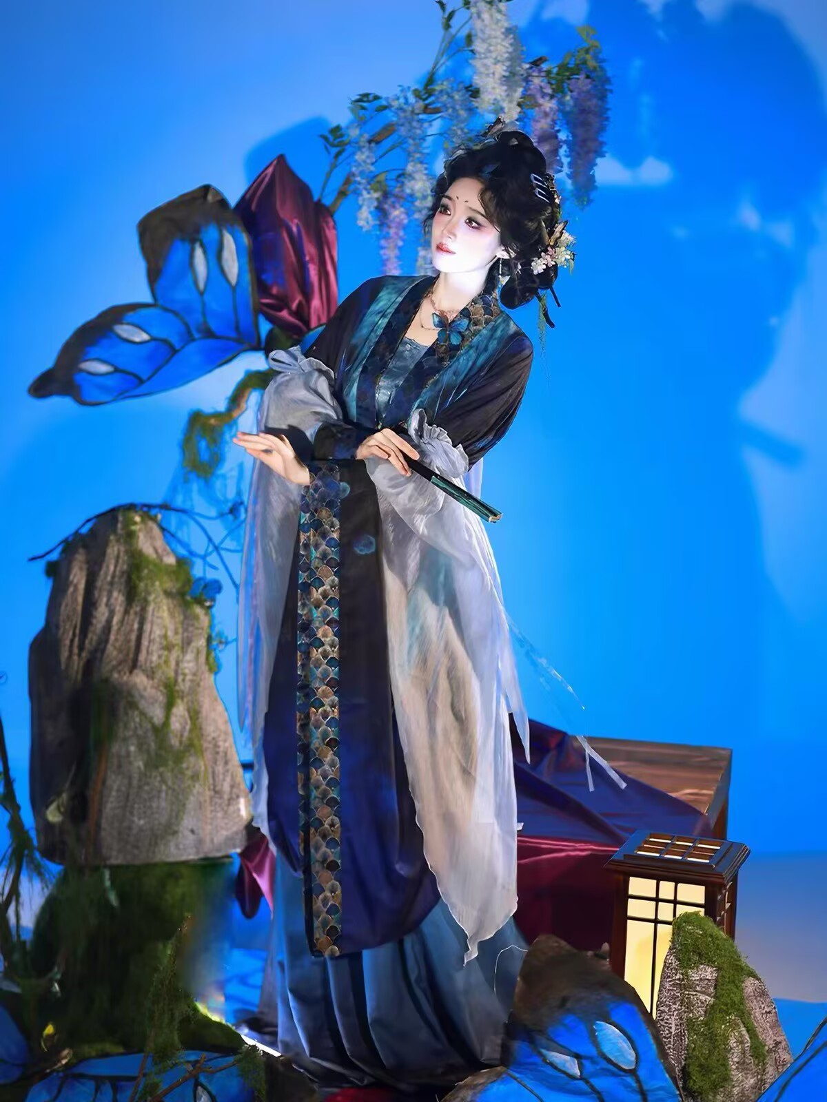 Women Song Dynasty Hanfu Blue  - Embroidery Gradient ulasan dan harga