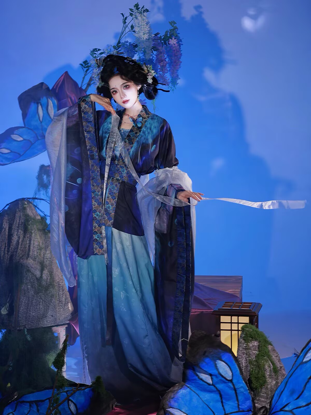 Women Song Dynasty Hanfu Blue  - Embroidery Gradient ulasan dan harga