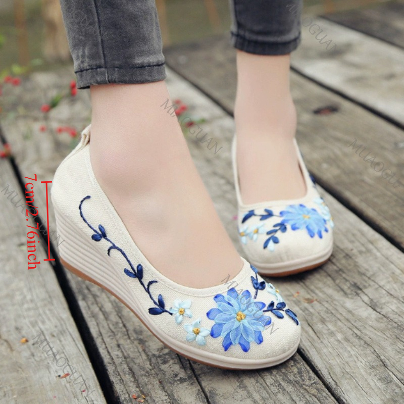 Embroidered Women Comfort Wedg - Embroidery Canvas ulasan dan harga
