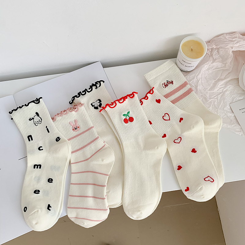 Women Socks Cotton Cute Rabbit - Embroidery On Socks ulasan dan harga