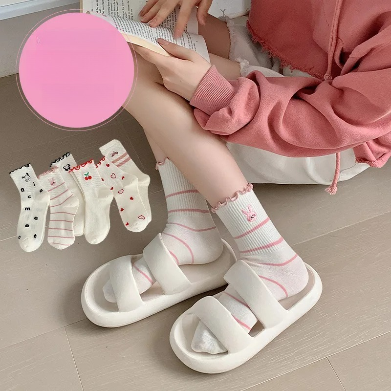 Women Socks Cotton Cute Rabbit - Embroidery On Socks ulasan dan harga