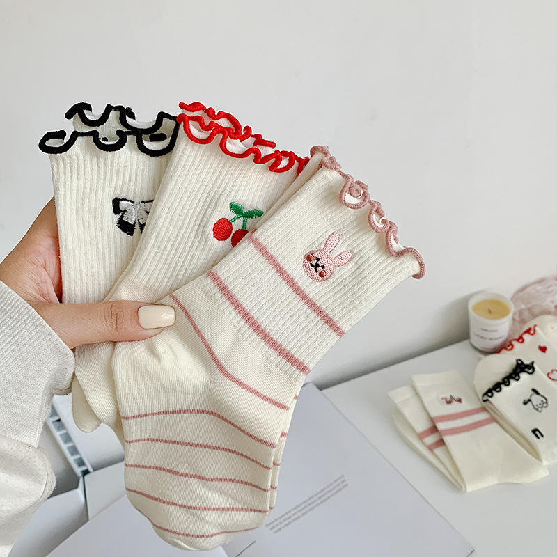 Women Socks Cotton Cute Rabbit - Embroidery On Socks ulasan dan harga