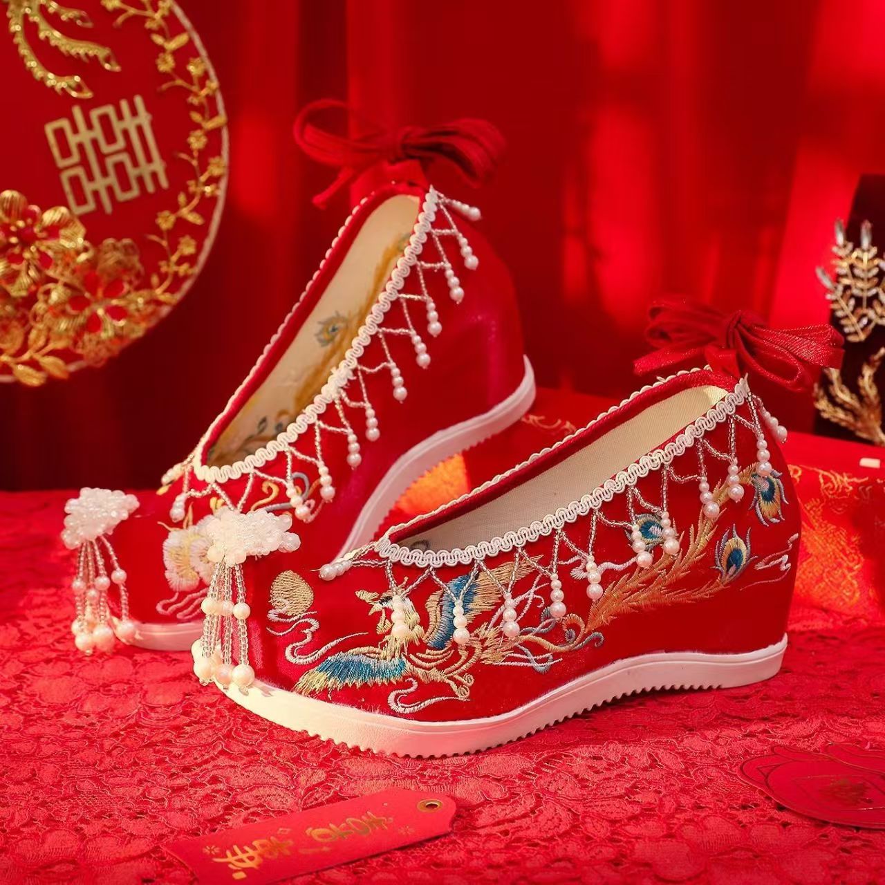 Women New Red Embroidered Wedd - Embroidery Canvas ulasan dan harga