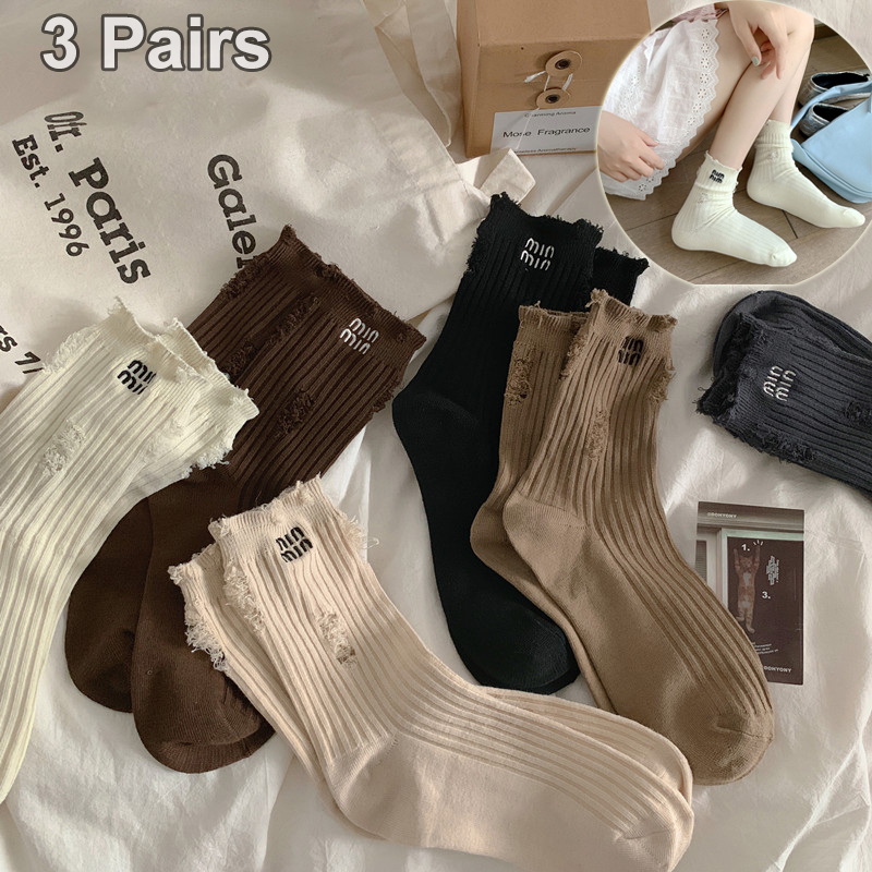 3 Pairs Luxury Brand Socks Wom - Embroidery On Socks ulasan dan harga