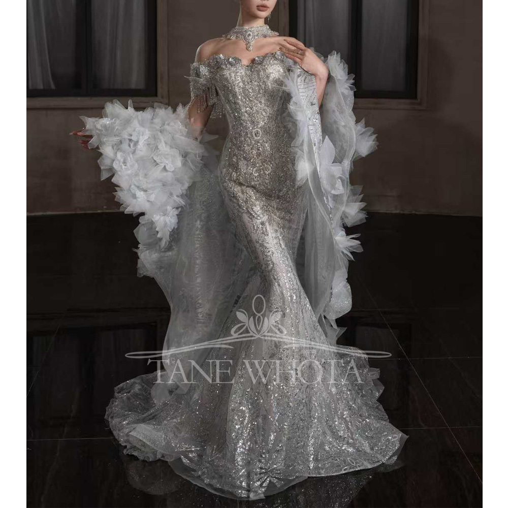 Sweetheart Off-Shoulder Embroi - Embroidery Organza ulasan dan harga