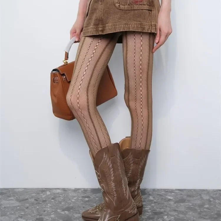 Retro Brown Lace Hollow Mesh F - Embroidery On Socks ulasan dan harga
