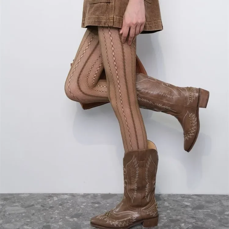 Retro Brown Lace Hollow Mesh F - Embroidery On Socks ulasan dan harga