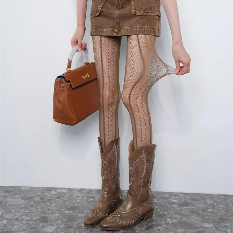 Retro Brown Lace Hollow Mesh F - Embroidery On Socks ulasan dan harga